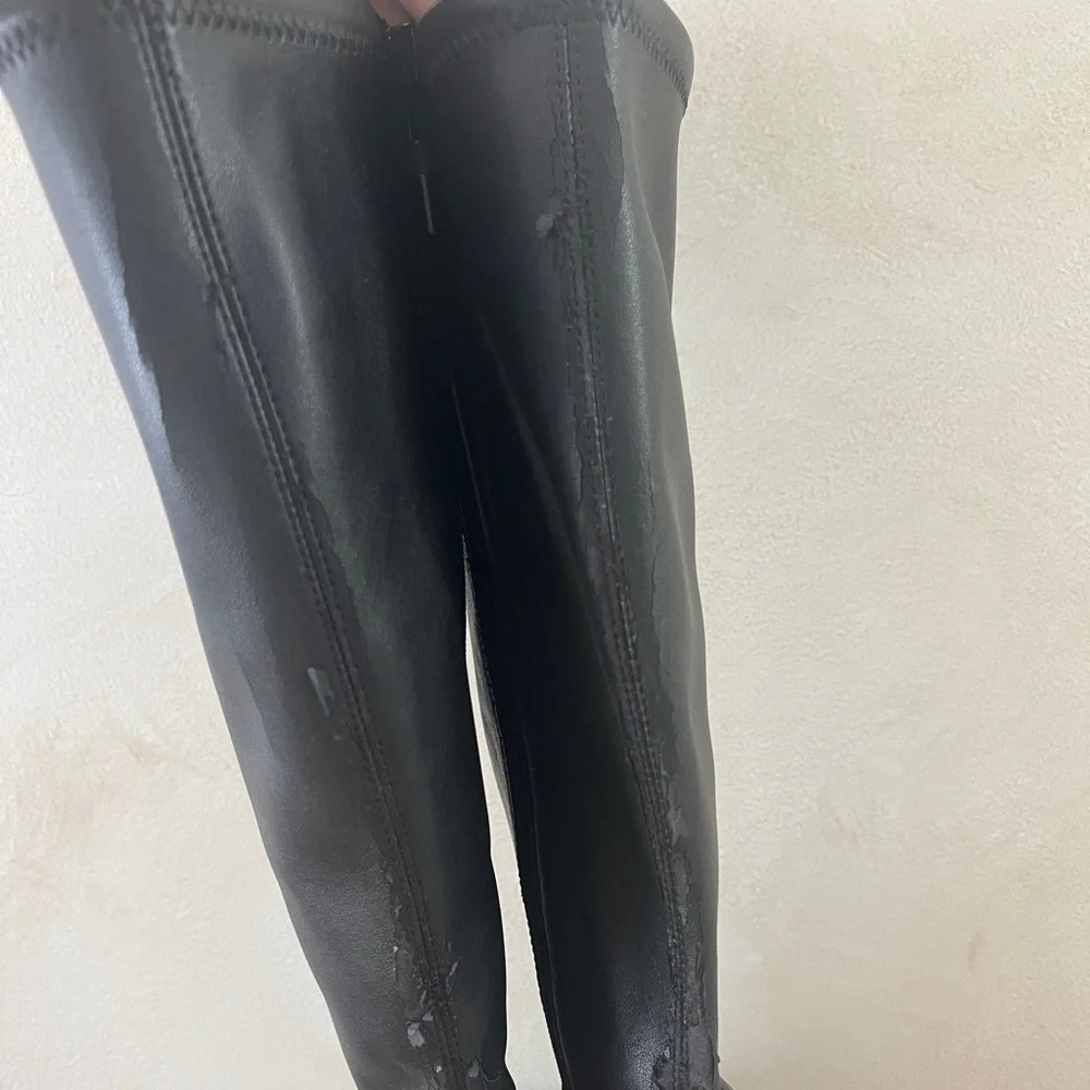 Fall knee high boots black leather heeled booties